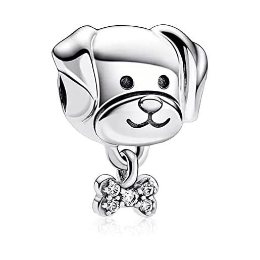 RMMY charm pet dog & bone 925 sterling silver pendant dangle beads for bracelets necklaces, chriatmas halloween valentine's day birthday jewelry gifts for women girls