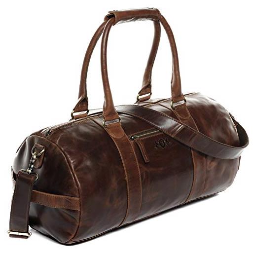 SID & VAIN borsa da viaggio vera pelle vintage vancouver grande i borsone per sport uomo donna i borsa da weekend marrone-46 cm fatta a mano