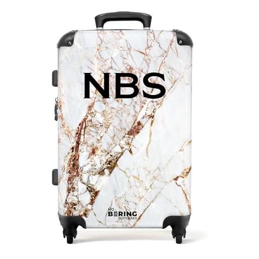 NoBoringSuitcases.com valigia modello, marmo bianco con oro, midsize, bagaglio per bambini