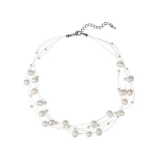 Aleasha collana di perle da donna, multifila, di perle bianche a tre file, 3 file barocche di perle d'acqua dolce, perle d'acqua dolce, perla