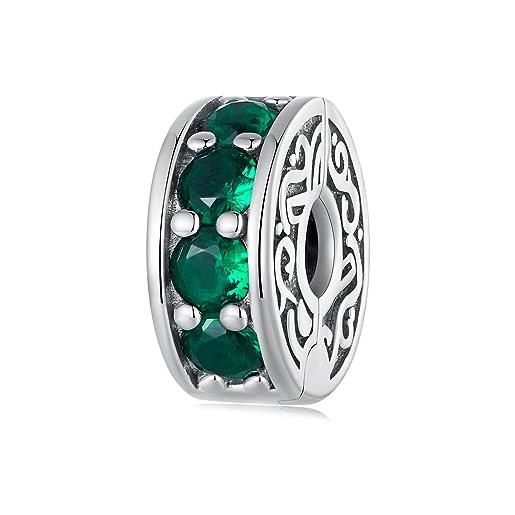 NINGAN ninagn 925 argento sterling clip charm perline di smeraldo, adatto per braccialetti da donna st patrick's day charms perline regalo per le donne