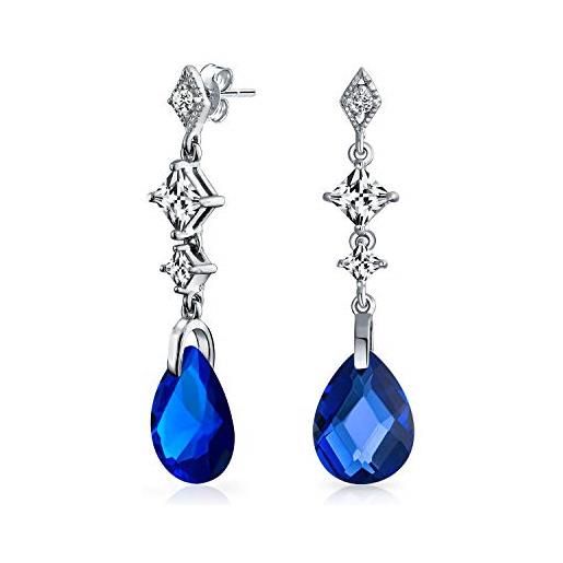 Bling Jewelry royal blue briolette sfaccettato teardrop forma pera cubic zirconia cz chandelier orecchini per le donne in argento sterling