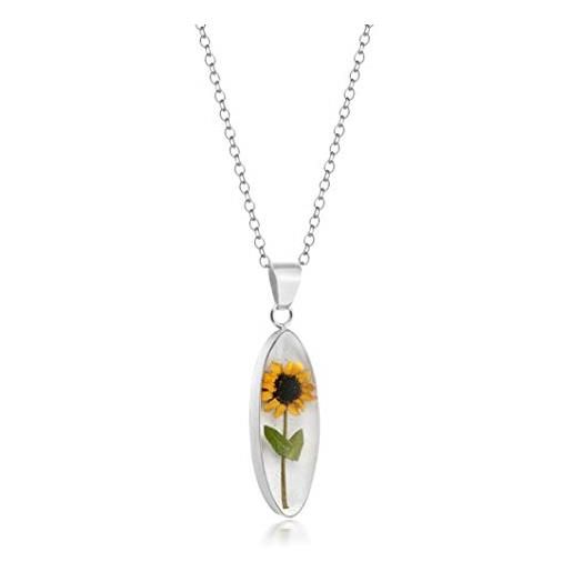 Natural Flower Jewellery - ciondolo a forma di girasole, misura media, realizzato in argento sterling e resina