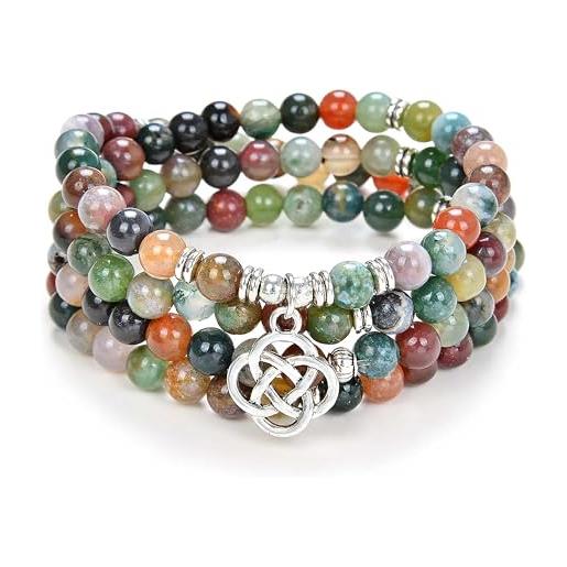 oasymala 108 mala meditation beads yoga bracciale o collana con ciondolo nodo celtico (agata indiana (indian agate))