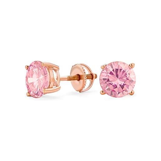 Bling Jewelry orecchini a perno con solitario rotondo di. 50 ct rosa aaa cz morganite simulata avvitare l'argento placcato in oro rosa. 925 5mm