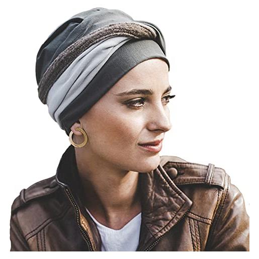 CAREBELL turbante oncologico comfort knit brown headwear, kaki, taglia unica