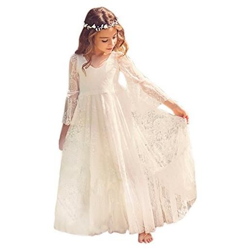 BABYONLINE D.R.E.S.S. babyonlinedress - vestito da bambina, elegante, con scollo a v, in pizzo avorio 6-7 anni