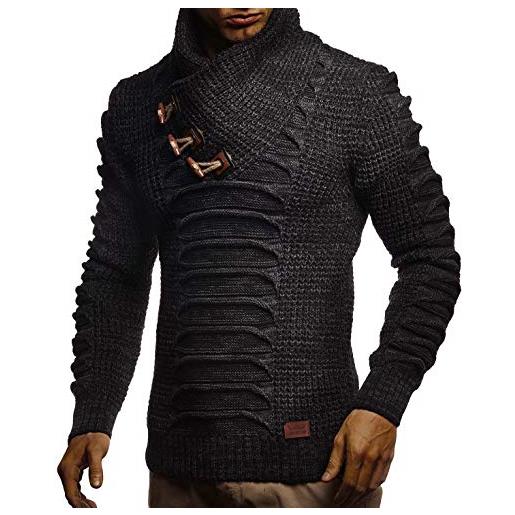 Leif Nelson maglione uomo felpa a maglia collo a scialle ln-5575 nero antracite large