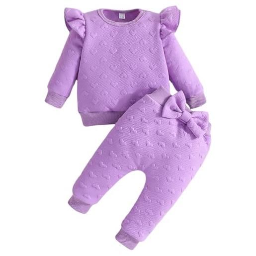 JiAmy completini e coordinati per bambina, felpa maglione manica lunga e pantaloni camicia a maniche lunghe abbigliamento bimba vestiti della neonata 9-12 mesi, viola