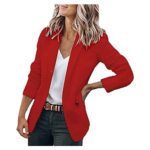 Generic giacche da donna aperto lavoro blazer cappotto casual manica anteriore lungo ufficio donna cappotto leggero donna giacca, rosso, xxl