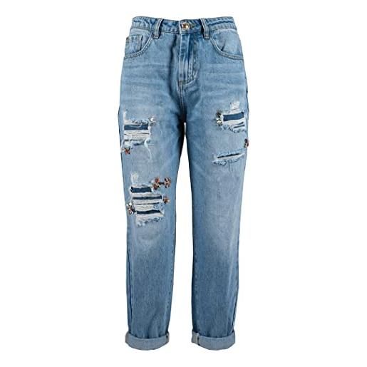 YES ZEE jeans denim mom fit pietre pantaloni donna girl 5 tasche woman p337p731 colore principale denim taglie americane 26 = 40