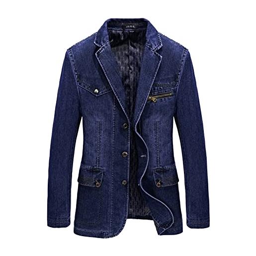 YAOTT blazer da uomo blazer giacca di jeans a manica lunga suit jacket in cotone con 3 bottoni blazer da abito autunno primavera denim giacca da abito slim fit elegante casual giacca di jeans azzurro xxl