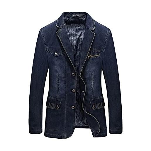 YAOTT blazer da uomo blazer giacca di jeans a manica lunga suit jacket in cotone con 3 bottoni blazer da abito autunno primavera denim giacca da abito slim fit elegante casual giacca di jeans blu scuro m