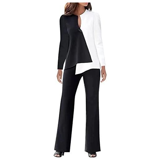 Vagbalena donna color blocking pantaloni larghi due pezzi abito elegante casual formale 2 pezzi casual top maniche lunghe sera pantaloni donna (nero, xxl)