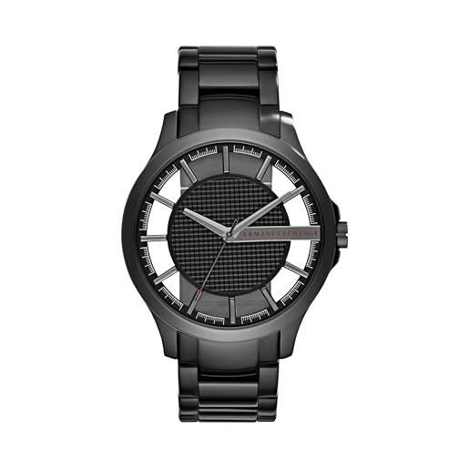 Armani Exchange orologio da uomo, movimento a tre lancette, cassa in acciaio inossidabile nero da 46 mm con bracciale in acciaio inossidabile, ax2189