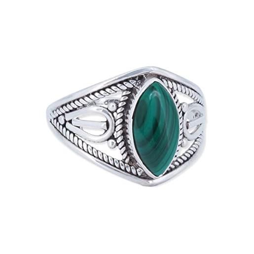 mantraroma anello argento 925 con pietre preziose malachite pietra verde argento sterling da donna in vero argento (mrg-070-10-(58))