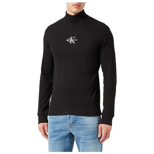 Calvin Klein Jeans maglietta maniche lunghe uomo freefit collo alto, nero (ck black), xxs