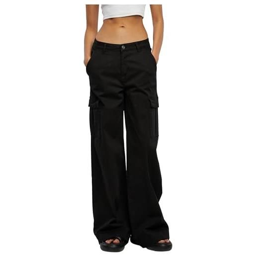 Urban Classics ladies high waist wide leg twill cargo pants pantaloni, black, 58 donna