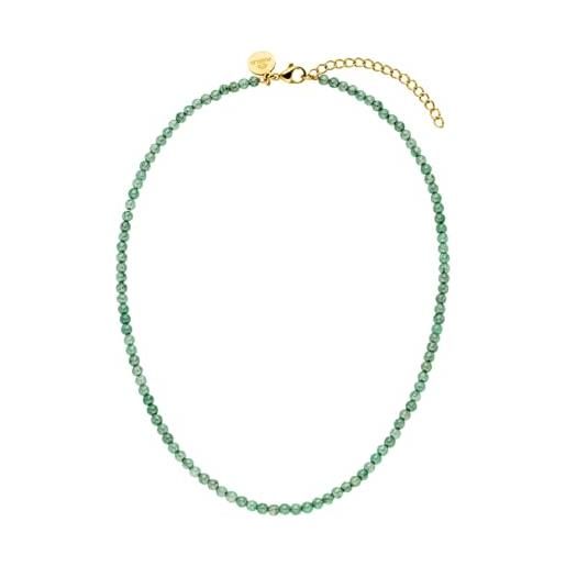 Purelei® collana di avventurina, collana da donna in acciaio inossidabile resistente, collana impermeabile di perle di avventurina naturale, lunghezza regolabile di 35-40 cm (oro)