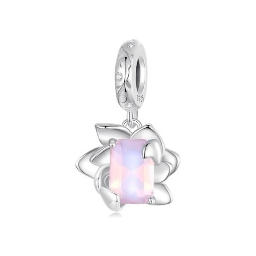 NINGAN ninagn 925 sterling silver lotus pendant pink gemstone charm, adatto per braccialetti da donna, collane, regali di perline
