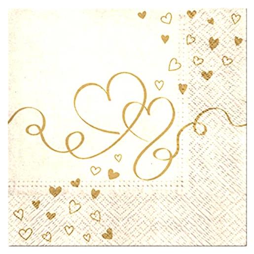 neu premium collection by jean 20 tovaglioli a forma di cuore love gold, multicolore, 33 cm x 33 cm