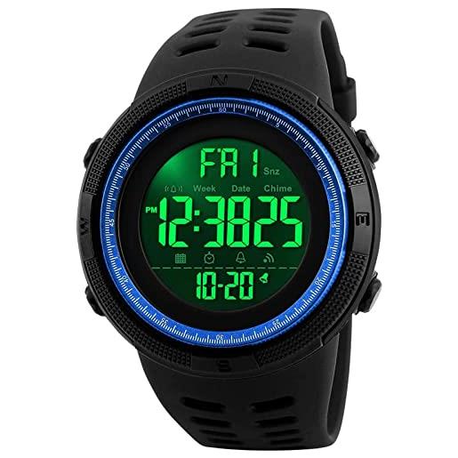 SKMEI orologio sportivo digitale da uomo 50 m impermeabile led militare multifunzione smart watch cronometro conto alla rovescia auto, nero-blu, 