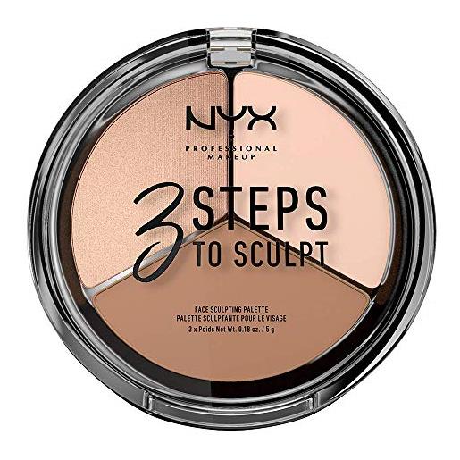 Nyx professional makeup palette sculpting 3 steps to sculpt, palette contouring, illuminante e blush, fair, confezione da 1