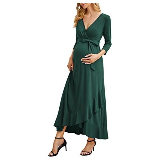 KOJOOIN abiti premaman da donna abito da allattamento gravidanza scollo a v maniche a 3/4 abito da sera con cintura borgogna s
