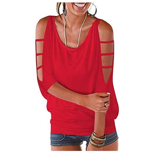 Ranphee camicia donna manica corta estive maglietta spalle scoperte maniche t shirt top floreale grande rosso s