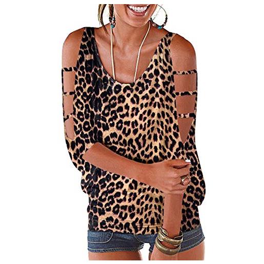 Ranphee camicia donna manica corta estive maglietta spalle scoperte maniche t shirt top floreale stampa leopardo xl