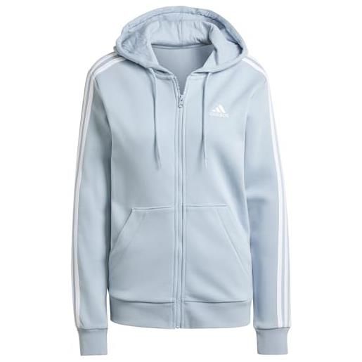 adidas essentials 3-stripes full-zip fleece hoodie felpa con, wonder blue, m women's