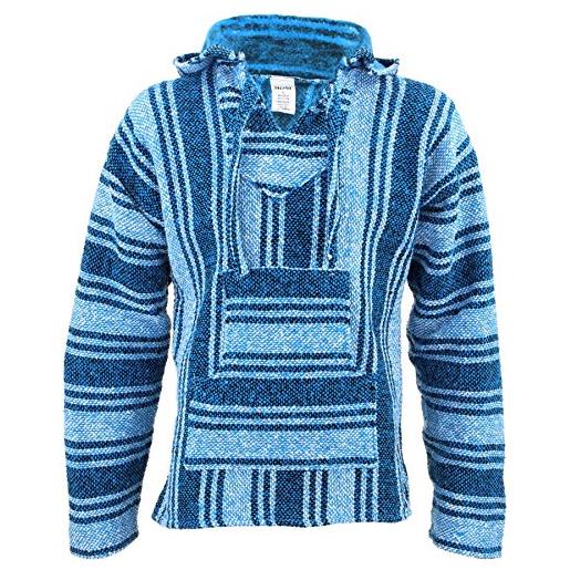 Siesta maglione messicano (baja, jerga) con cappuccio, azzurro, m
