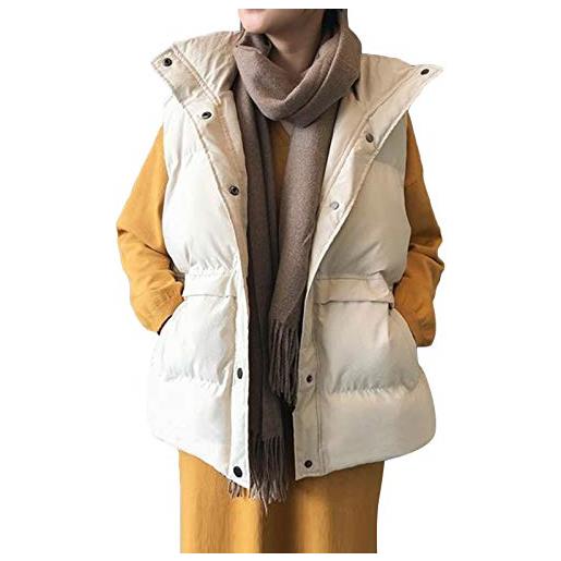 Minetom donna gilet piumino invernale imbottito capospalla leggero con tasche cerniera pulsanti caldo senza maniche cappotto giacca corto a beige 42