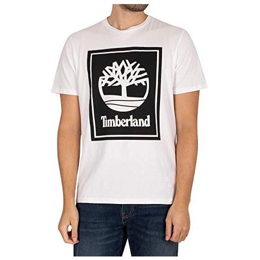Timberland ss front stack logo tee t-shirt, white/black (bianco, nero), xl uomo