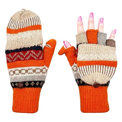 Beurlike - guanti invernali da donna, in lana calda, convertibili senza dita, , taglia unica