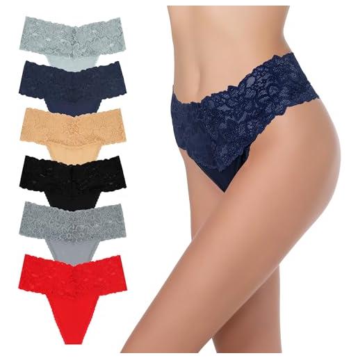 GAREDOB perizoma in cotone retrò a vita alta per le donne pack 6 biancheria intima in pizzo plus size high rise controllo della pancia mutandine carine, confezione da 6 luci