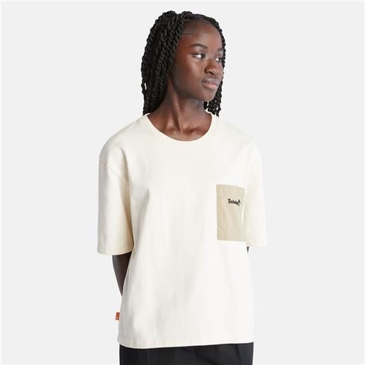 Timberland t-shirt in materiali misti bold beginnings da donna in bianco bianco