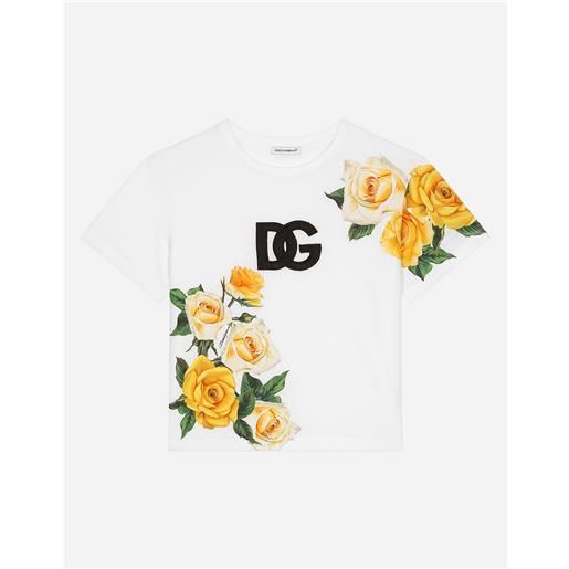 Dolce & Gabbana t-shirt in jersey con stampa rose gialle e logo dg