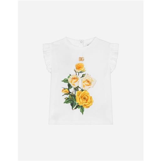 Dolce & Gabbana t-shirt in jersey stampa rose gialle e logo dg