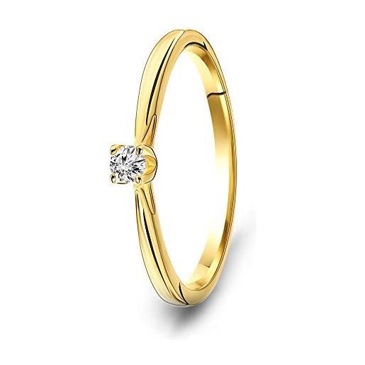 Miore anello da donna solitario diamante anello di fidanzamento in oro giallo 9 carati/oro 375 diamante brillante 0,07 ct, oro