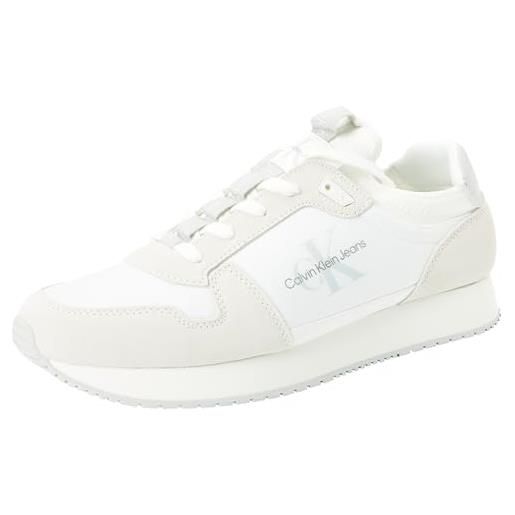 Calvin Klein Jeans sneakers da runner uomo sock laceup nylon-leather scarpe sportive, bianco (bright white), 46 eu