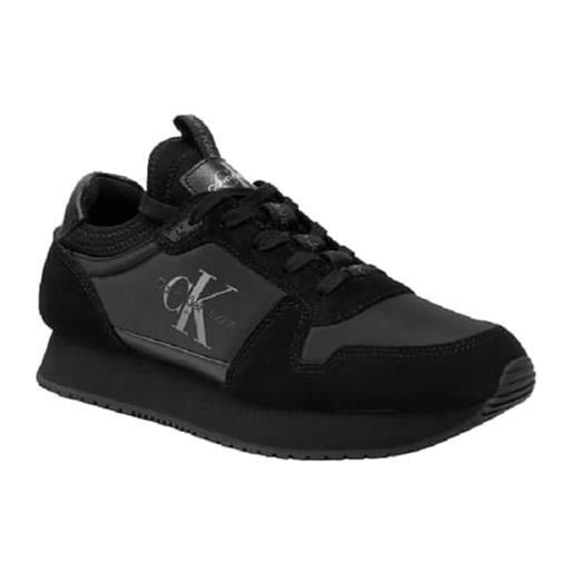 Calvin Klein Jeans sneakers da runner uomo sock laceup nylon-leather scarpe sportive, nero (triple black), 41 eu