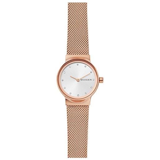 Skagen freja orologio per donna, movimento al quarzo con cinturino in acciaio inossidabile o in pelle, tono oro rosa e bianco, 26mm