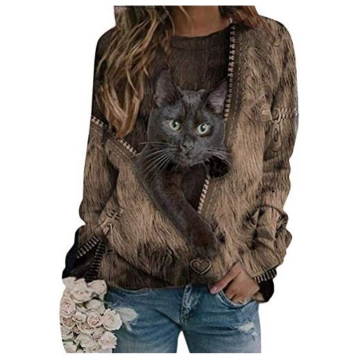 Yesgirl felpa da donna invernale maglietta a maniche lunghe cartone animato stampa 3d modello gatti camicia maglione camicetta autunnali girocollo pullover casual a nero s