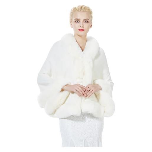 BEAUTELICATE donna poncho mantella maglia invernale stola scialle in pelliccia sintetica coprispalle bolero elegante per sposa matrimonio festa (avorio, taglia unica)