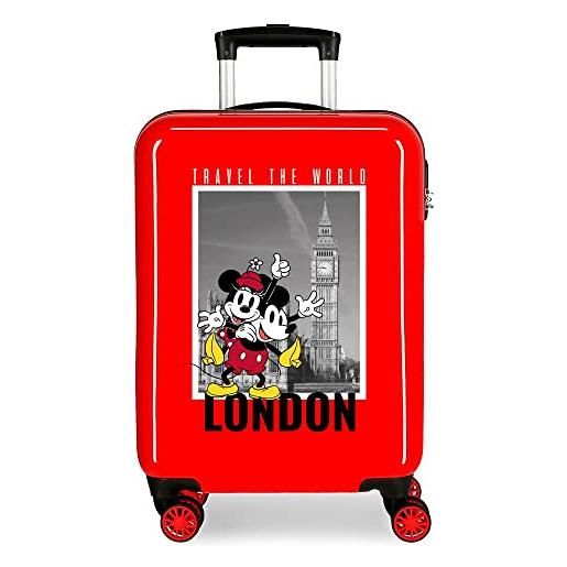 Disney topolino e minnie viaggia per il mondo london valigia cabina rossa 38x55x20 cm abs rigido chiusura a combinazione laterale 34l 2 kg 4 doppie ruote bagaglio a mano