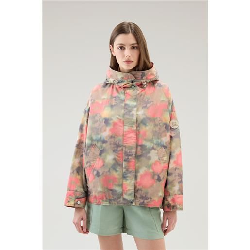 Woolrich donna giacca in misto lino e cotone con stampa multicolore multicolore taglia s