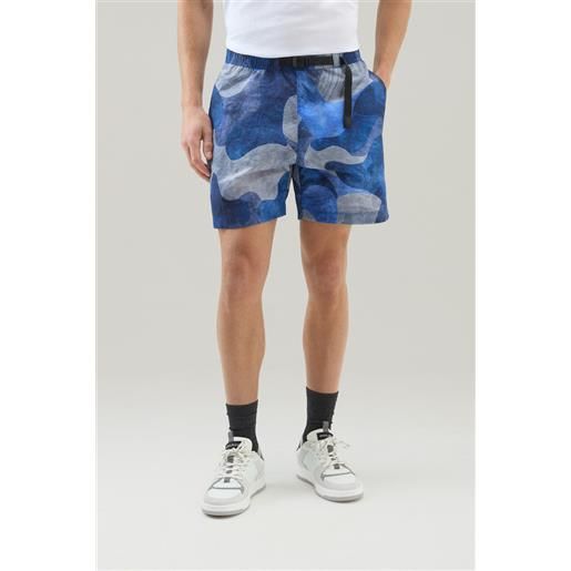 Woolrich uomo pantaloncini in nylon crinkle con stampa blu taglia s