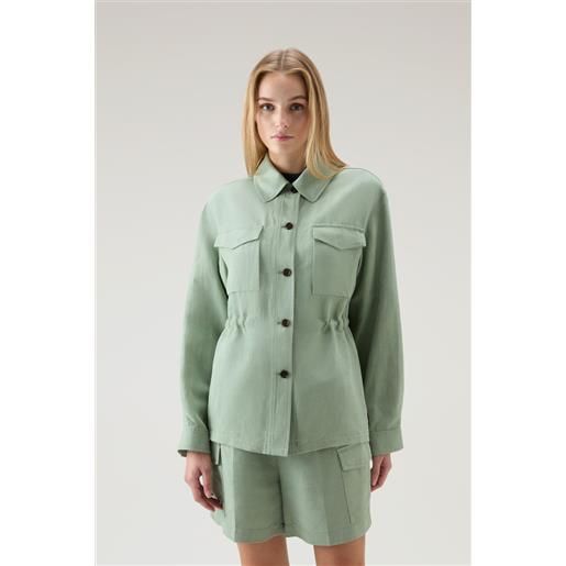 Woolrich donna giacca a camicia in misto lino verde taglia xl