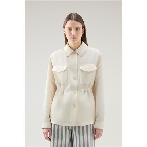 Woolrich donna giacca a camicia in misto lino bianco taglia s